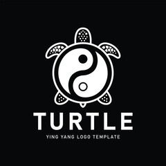 Black and white illustration of a turtle with a yin yang symbol on its shell, suitable for brand identity