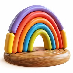 Colorful Wooden Rainbow Toy on White Background.