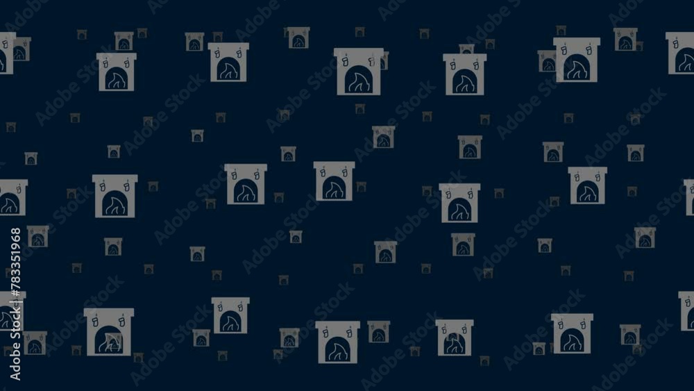 Poster christmas fireplace symbols float horizontally from left to right. parallax fly effect. floating sym