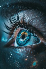Blue eye with stars background