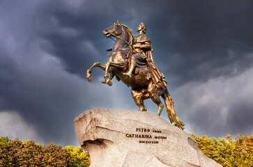 The equestrian monument of Russian emperor Peter the Great, known as The Bronze Horseman in St. Petersburg, Russia