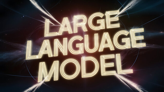 Dynamic Text Art: &ldquo;LARGE LANGUAGE MODEL&rdquo;, AI, technology, bold, illuminated text