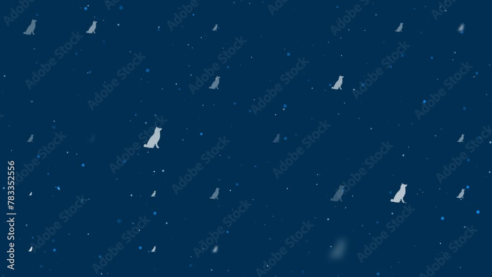 Poster template animation of evenly spaced dog symbols of different sizes and opacity. animation of transpa