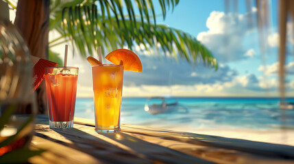 Beachside Delight,Savoring Refreshing Drinks by the Shore,Tropical Indulgence,Enjoying Cool...