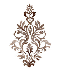 Damask pattern watercolor brown ornament. Hand painted monochrome isolated vintage style illustration with gradient for wallpaper, fabric, and other classic product design.
