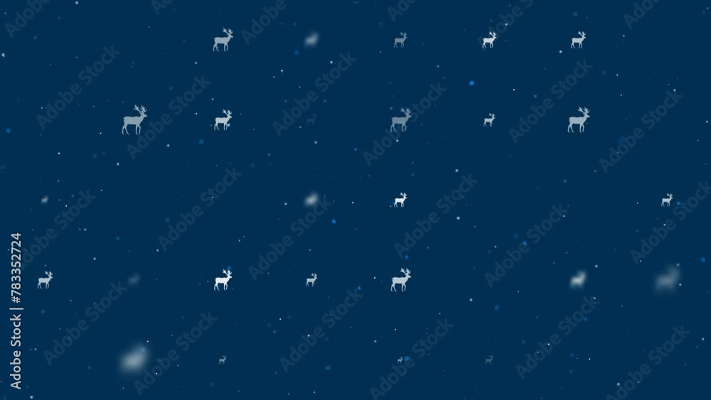 Poster template animation of evenly spaced deer symbols of different sizes and opacity. animation of transp