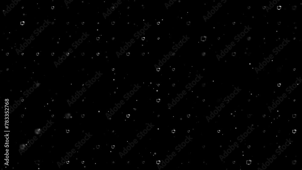 Poster template animation of evenly spaced distance learning symbols of different sizes and opacity. animat