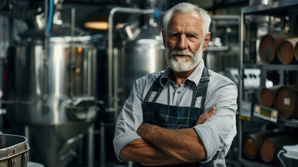 Confident Senior Brewmaster Standing in His Craft Brewery