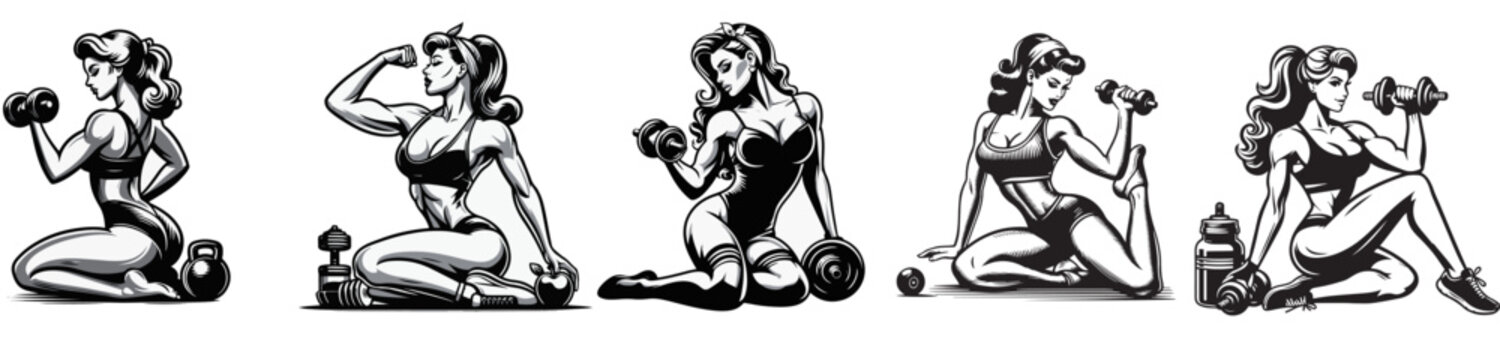 pin up fitness babes vector collection