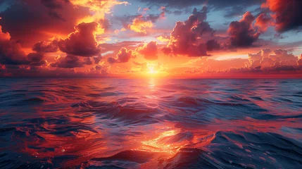 Deurstickers A beautiful sunset over the ocean with the sun setting in the water © ART IS AN EXPLOSION.