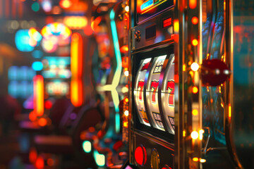 Vibrant Casino Slot Machine with Flashing Lights and Big Win - obrazy, fototapety, plakaty