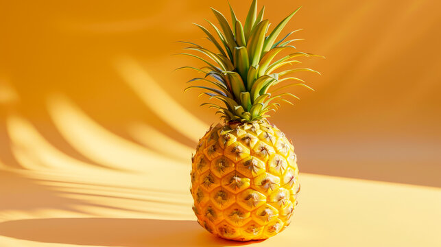 Fresh Whole Pineapple on a Vibrant Yellow Background