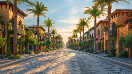 Palm Tree-Lined Street With Parked Cars - obrazy, fototapety, plakaty