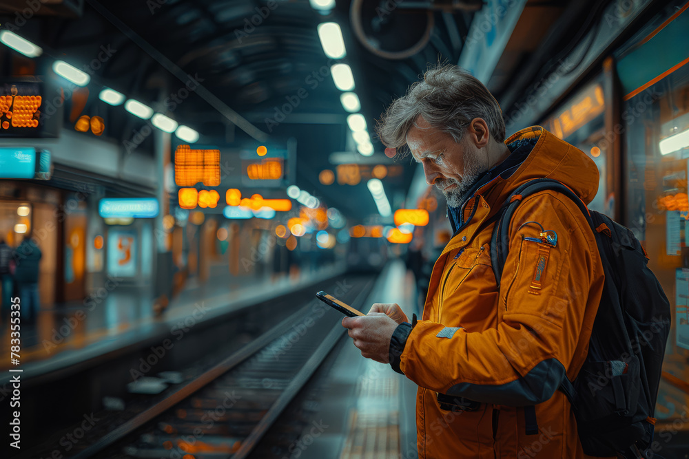 Poster a trader monitoring stock prices on a mobile device while commuting, seizing trading opportunities o