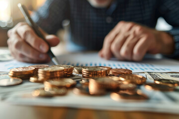 Fototapeta premium A financial planner advising clients on retirement savings strategies and wealth management options. Concept of personal finance and long-term financial planning. Generative Ai.