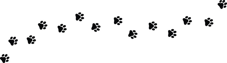 Walking cat paw vector icon set isolated on transparent background. Calico kitten footprint logo character cartoon ginger doodle illustration sign - obrazy, fototapety, plakaty
