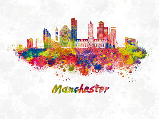 Manchester Skyline in watercolor