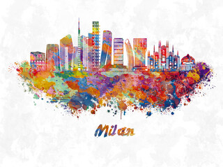 Milan Skyline in watercolor