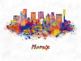 Phoenix skyline in watercolor