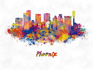 Fototapeta premium Phoenix skyline in watercolor