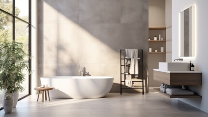 an elegant and modern looking bathroom with white ceramics and glass wall, Eco-friendly