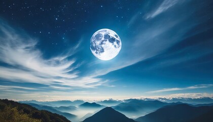 Naklejka na ściany i meble celestial elegance captivating moon night sky with stars clouds and touch of mystical blue perfect for portraying beauty of astronomy and dreams