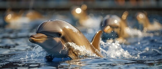 Graceful Dolphins in Aquatic Ballet. Concept Marine Life, Dolphin Behavior, Aquatic Performances - obrazy, fototapety, plakaty