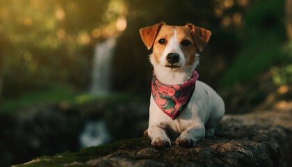beautiful jack russell terrier dog with bandana sitt