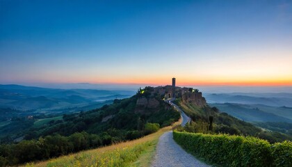 podere belvedere at val d orcia during sunrise - obrazy, fototapety, plakaty