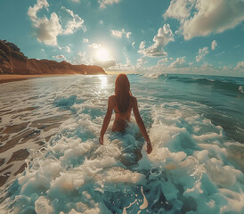 Woman walking in water  - Powered by Adobe