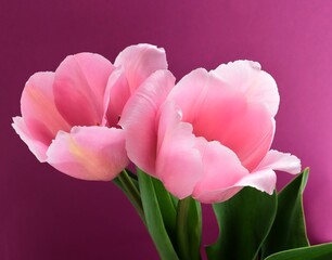 pretty pink tulips at spring close up
