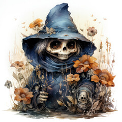 Obraz premium Watercolor Skeleton, clipart Illustration, Generative Ai