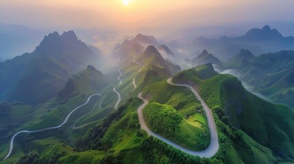 Aerial view of winding mountain road - Powered by Adobe