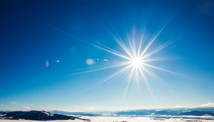 shiny blue sunrays cool winter sun background - obrazy, fototapety, plakaty