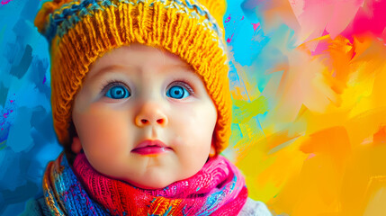 Adorable Baby Portrait in Vibrant Digital Popup Art
