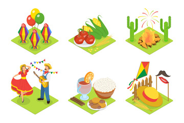 3D Isometric Flat  Illustration of Festa Junina, Traditional Brazilian Festival