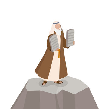 3D Isometric Flat  Illustration of Biblical Story, Moses with the Tablets of the Law of God