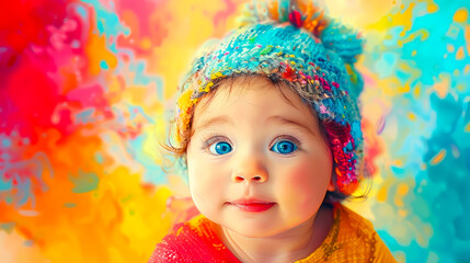 Colorful Digital Art Poster of Cute Baby
