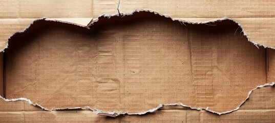 A torn cardboard box with visible texture and ripped edges for background or text area. Web banner with copyspace.