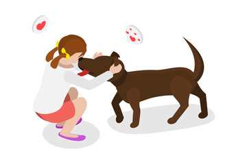 3D Isometric Flat  Illustration of Domestic Animal, Love and Tenderness to Pets