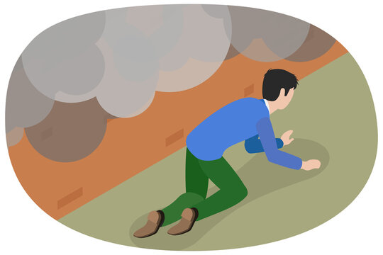 3D Isometric Flat  Illustration of Fire Safety Activity, Avoiding Deadly Smoke and Fumes