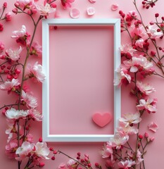 Obraz premium Pink Flowers Encircling Frame on Pink Background