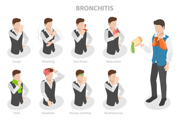 Fototapeta premium 3D Isometric Flat Illustration of Bronchitis, Virus and Infection