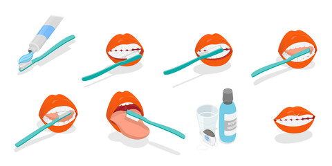 3D Isometric Flat  Illustration of Teeth Cleaning , Oral Hygiene