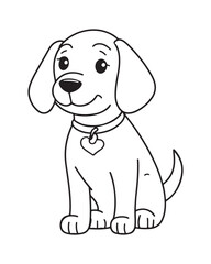 Dog Coloring Page for Kids, Cute Dog Vector, Dog black and white, Dog illustration