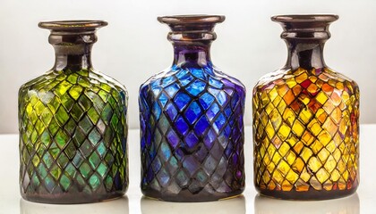 colorful stained glass bottle isolated on white background