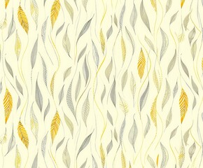 White and yellow wallpaper with leaves