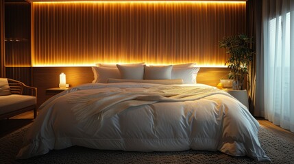 Fototapeta premium Bed With White Comforter and Pillows