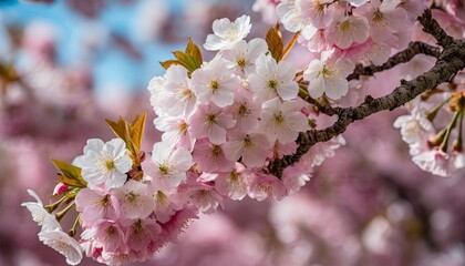 close up of cherry blossoms against a backdrop of a vibrant pink canopy celebrating spring