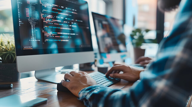 Web developers using a computer to conduct A/B testing on a new website feature,